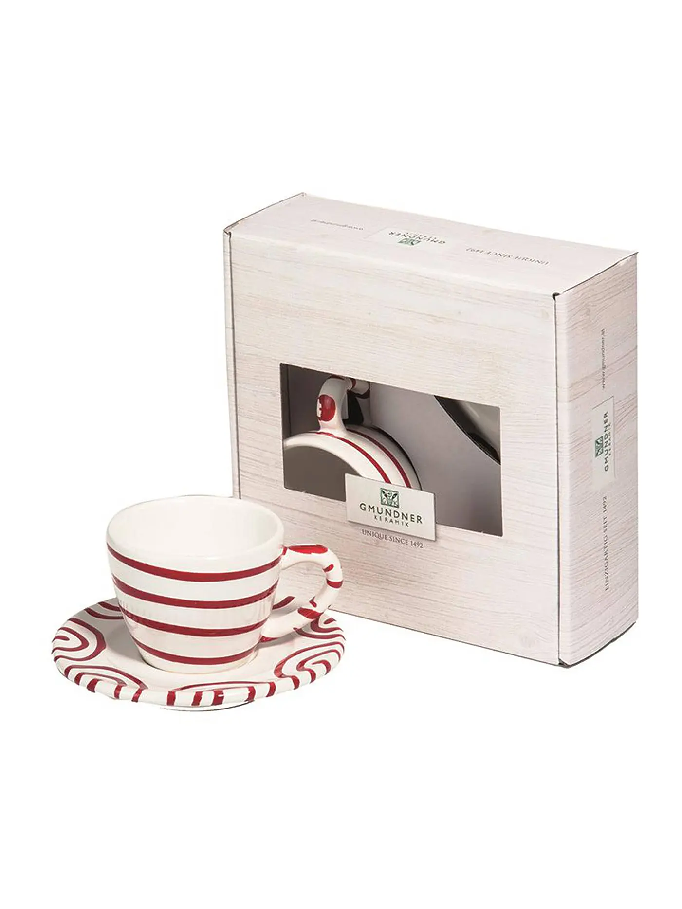 GMUNDNER KERAMIK | Tasse und Untertasse - Espresso for you Gourmet - 2-tlg "Rot Geflammt" | 